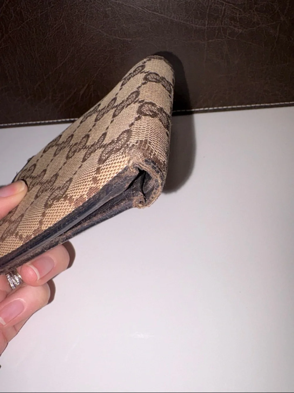 Gucci Brown Beige GG Canvas Bifold Wallet